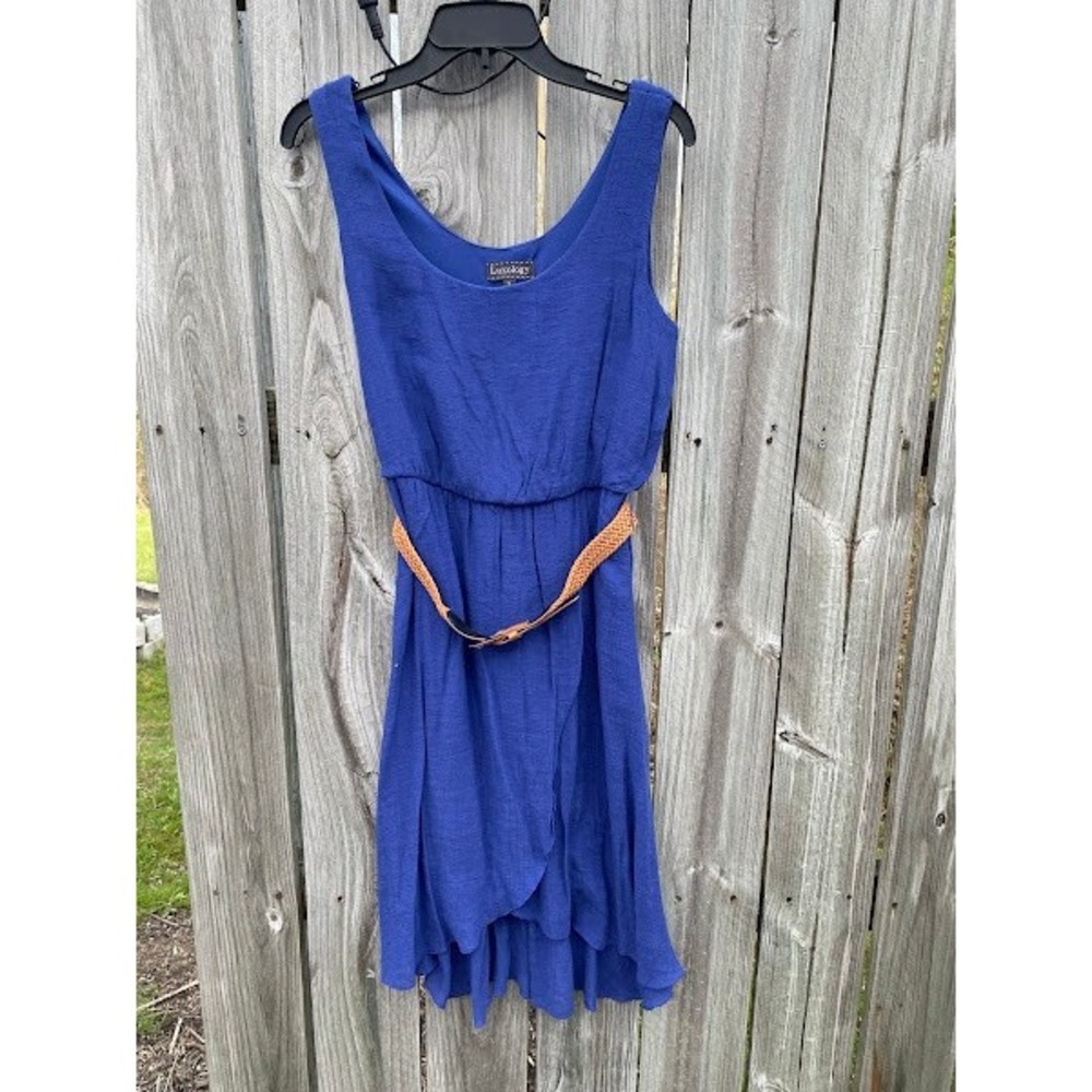 Luxology Womens Royal Blue High Low Belted Sleeveless Tulip Hem Dress Size 6